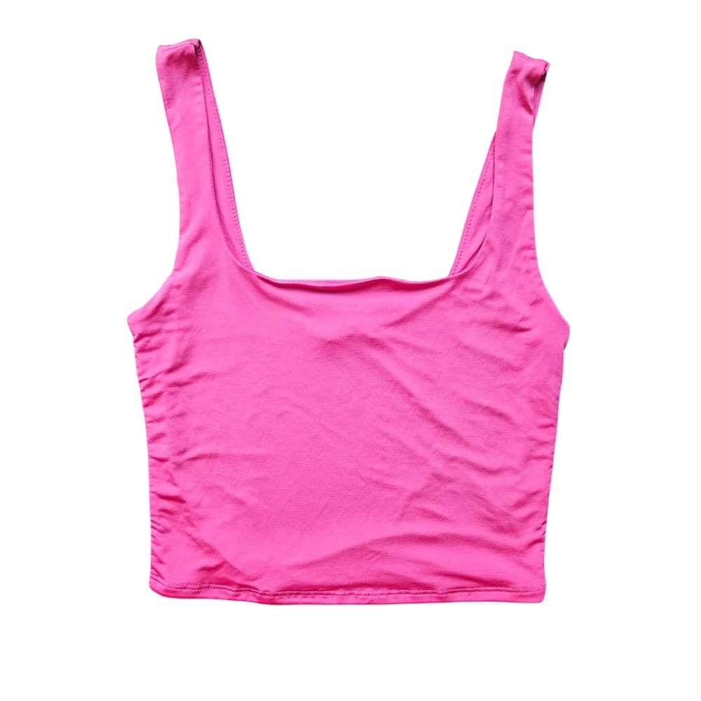 Live in the Moment Womens Hot Pink Square Neck Cropped Tank Top Small T56471
